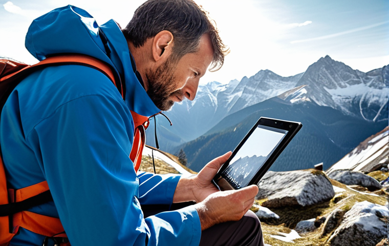 **
A doctor providing remote consultation via tablet to a mountain climber with a leg injury in the Bavarian Alps. The scene shows the snowy mountains in the background. Focus on the contrast between modern technology and the rugged natural environment. Style: Realistic, slightly dramatic lighting.
**