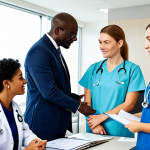 Home 9 보건학과 교육과정 개혁 - Interdisciplinary Healthcare Team Meeting**
"A diverse group of fully clothed healthcare profession...