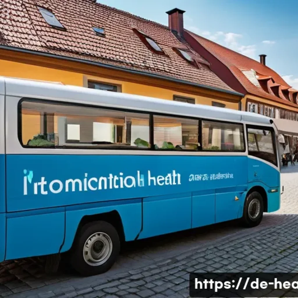 보건학과 농촌 지역 보건 - A detailed scene depicting a rural German village health outreach event with a modern mobile health ...