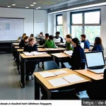 Home 21 보건학과 교재 추천 - A modern university classroom setting in Germany, featuring a diverse group of adult students attent...