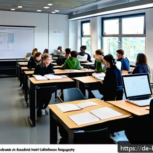 Home 33 보건학과 교재 추천 - A modern university classroom setting in Germany, featuring a diverse group of adult students attent...