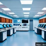 Home 19 보건학과 의료 서비스 공급망 관리 - A modern German hospital logistics center showing a high-tech control room with large digital screen...