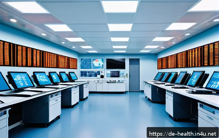 보건학과 의료 서비스 공급망 관리 - A modern German hospital logistics center showing a high-tech control room with large digital screen...