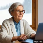 Home 18 보건학과 의료 서비스 제공 - A modern telemedicine consultation scene set in a cozy German rural home, featuring an elderly woman...