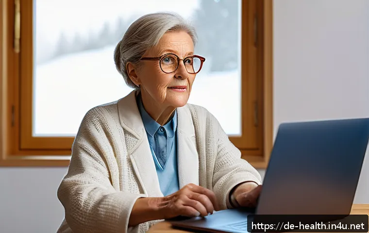 보건학과 의료 서비스 제공 - A modern telemedicine consultation scene set in a cozy German rural home, featuring an elderly woman...