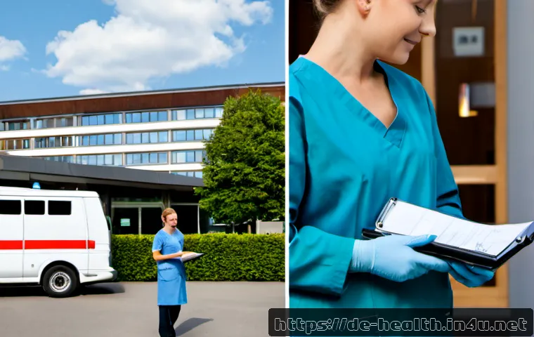 보건학과 국영병원 vs 사립병원 - Photorealistic split-scene comparison for a German public health career article: on the left, a mode...