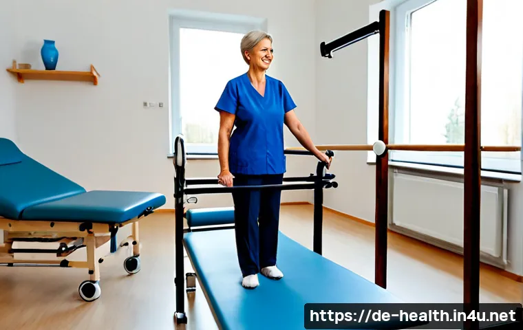 보건학과 재활 및 치료 - Photorealistic rehabilitation therapy session in a modern German outpatient clinic, compassionate ph...