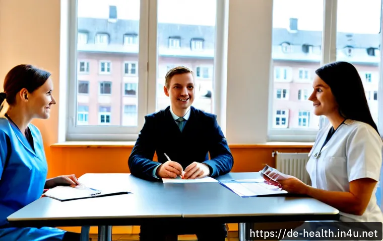 보건학과 진로 - Photorealistic public health career scene in Germany, diverse young adult health science student in ...